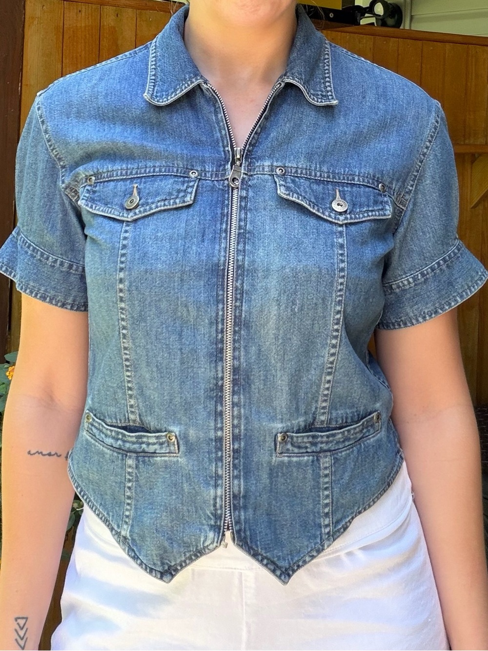 Liz Claiborne Denim Zip Up Western Shirt Jacket Vintage 90s Y2K